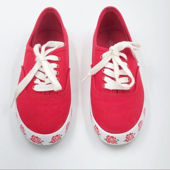 Forever 21 Shoes - ❤️ Forever21 Red Low Top Rose  print Canvas Sneakers